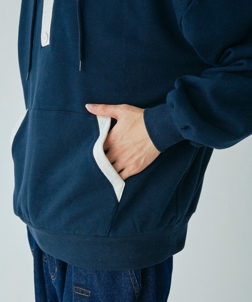 Adoon plain(アドーンプレーン)の「ヘンリーネックバイカラーフーディー(パーカー・メンズ・杢グレー/ネイビー・MEDIUM/LARGE)」の18枚目の写真