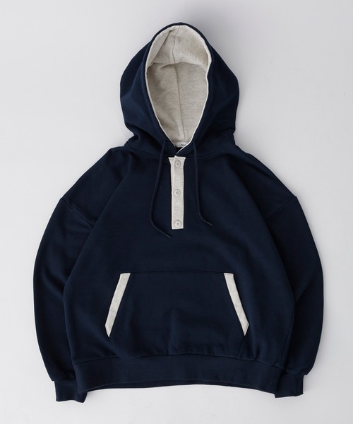 セール】ヘンリーネックバイカラーフーディー（パーカー