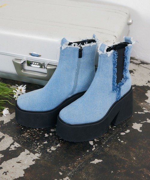 ENVYM（アンビー）の「サイドファスナーショートブーツ（ブーツ・レディース・ブラック/インディゴブルー・24.5cm/22.5cm/23.5cm）」の6枚目の写真