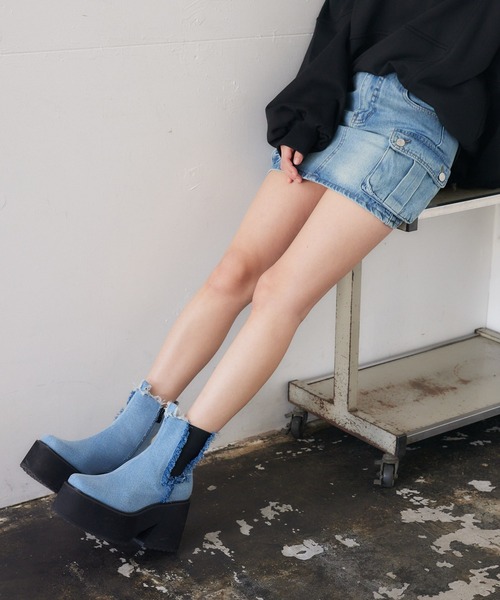 ENVYM（アンビー）の「サイドファスナーショートブーツ（ブーツ・レディース・ブラック/インディゴブルー・24.5cm/22.5cm/23.5cm）」の7枚目の写真