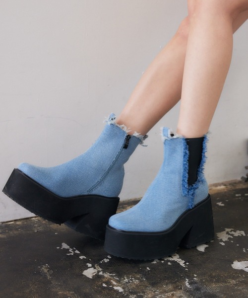 ENVYM（アンビー）の「サイドファスナーショートブーツ（ブーツ・レディース・ブラック/インディゴブルー・24.5cm/22.5cm/23.5cm）」の8枚目の写真