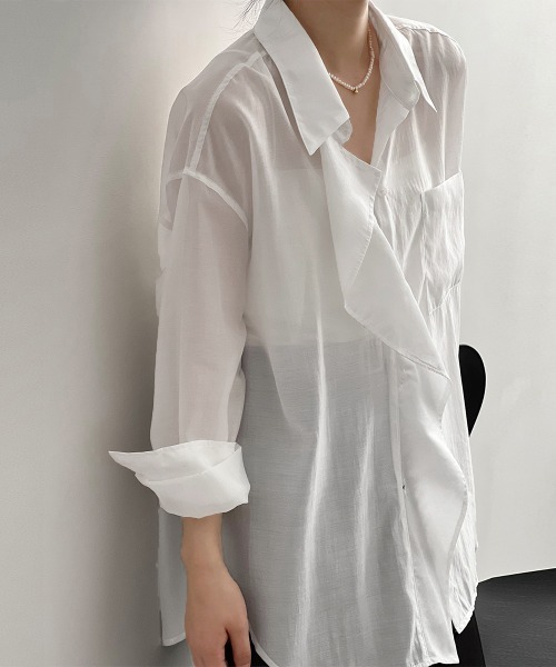 Miniministore(ミニミニストア)の「シアーシャツブラウス長袖 夏カーディガン(シャツ/ブラウス・レディース・ブラック/グリーン/ホワイト・FREE)」の7枚目の写真
