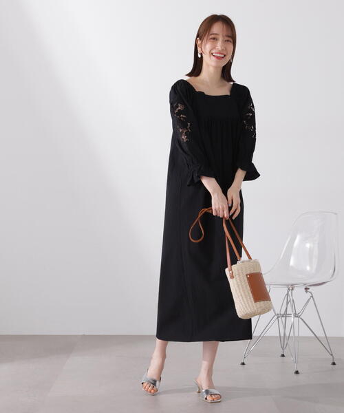 N.（N. Natural Beauty Basic）（エヌエヌナチュラルビューティーベーシック）の「【S Size Line】◆袖刺繍コットンワンピース（ワンピース・レディース・パープル/ブラック/グリーン・SMALL/MEDIUM）」の8枚目の写真