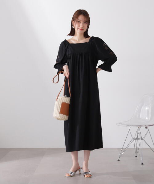 N.（N. Natural Beauty Basic）（エヌエヌナチュラルビューティーベーシック）の「【S Size Line】◆袖刺繍コットンワンピース（ワンピース・レディース・パープル/ブラック/グリーン・SMALL/MEDIUM）」の9枚目の写真