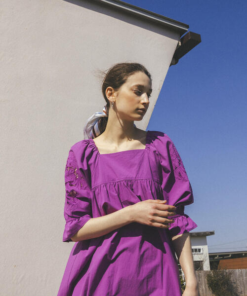 N.（N. Natural Beauty Basic）（エヌエヌナチュラルビューティーベーシック）の「【S Size Line】◆袖刺繍コットンワンピース（ワンピース・レディース・パープル/ブラック/グリーン・SMALL/MEDIUM）」の12枚目の写真