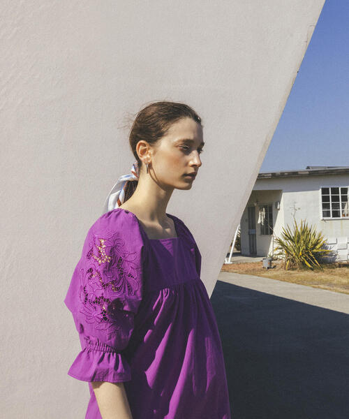 N.（N. Natural Beauty Basic）（エヌエヌナチュラルビューティーベーシック）の「【S Size Line】◆袖刺繍コットンワンピース（ワンピース・レディース・パープル/ブラック/グリーン・SMALL/MEDIUM）」の14枚目の写真