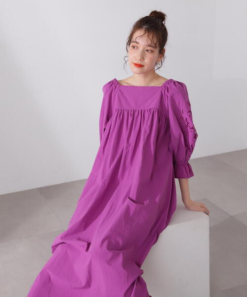 N.（N. Natural Beauty Basic）（エヌエヌナチュラルビューティーベーシック）の「【S Size Line】◆袖刺繍コットンワンピース（ワンピース・レディース・パープル/ブラック/グリーン・SMALL/MEDIUM）」の18枚目の写真