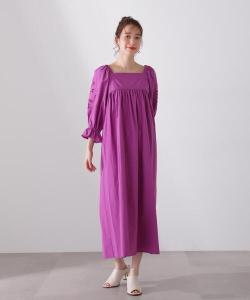 N.（N. Natural Beauty Basic）（エヌエヌナチュラルビューティーベーシック）の「【S Size Line】◆袖刺繍コットンワンピース（ワンピース・レディース・パープル/ブラック/グリーン・SMALL/MEDIUM）」の19枚目の写真