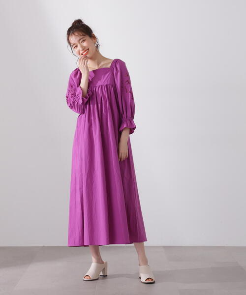 N.（N. Natural Beauty Basic）（エヌエヌナチュラルビューティーベーシック）の「【S Size Line】◆袖刺繍コットンワンピース（ワンピース・レディース・パープル/ブラック/グリーン・SMALL/MEDIUM）」の20枚目の写真