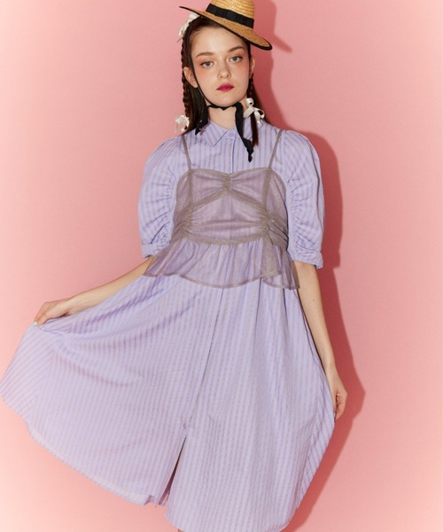 Candy Stripper(キャンディストリッパー)の「CAMI DOCKING SHIRT ワンピース(ワンピース・レディース・ブラック/オフホワイト/パープル・2)」の3枚目の写真