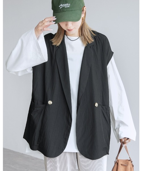 ブラック DEVOA ノーカラーベスト ノーカラー ダウンベスト / Collarless Down Vest | INOCENCE