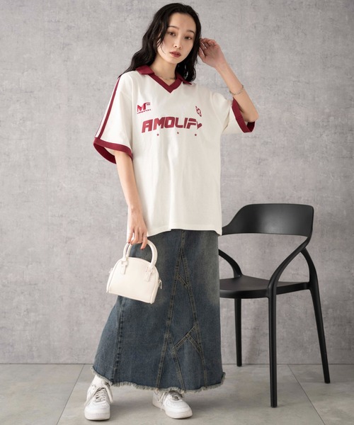 WEGO（ウィゴー）の「WEGO/ゲームグラフィックビッグT（Tシャツ/カットソー・レディース・レッド/ホワイト/ネイビー/アイボリー・FREE）」の6枚目の写真