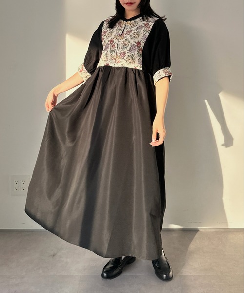 メルシーボークー　Sナワゴブランワンピース　レトロ　切替　日本製（9986） セール】 ○透かし編みニットワンピース （ロング・マキシ丈