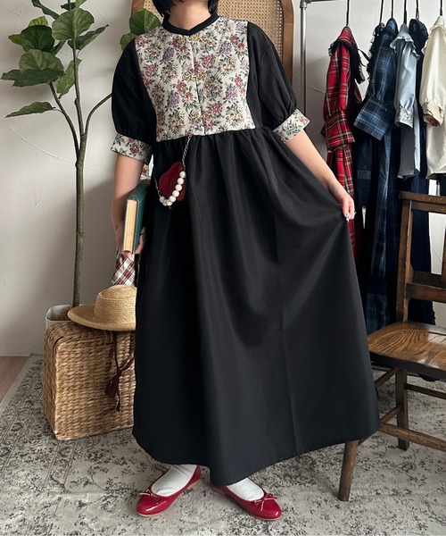 希少！＊昭和vintage＊黒 小花柄 チャイナワンピース＊レトロ✴︎極美品✴︎L 希少！＊昭和vintage＊黒 小花柄 チャイナワンピース＊レトロ