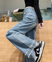 B'day | デニム 裾口フリンジ フレアパンツ(デニムパンツ)