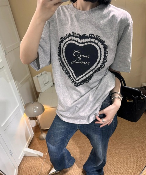 DIAVEL（ディアベル）の「レースハートロゴプリントTシャツ（Tシャツ/カットソー・レディース・ブラック/グレー/ホワイト・M）」の3枚目の写真