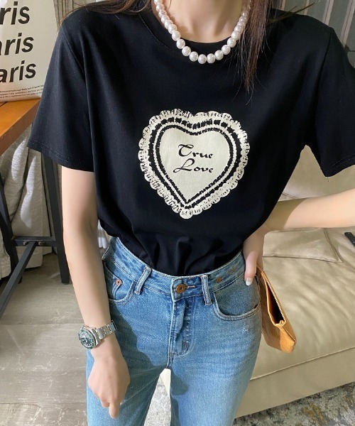 DIAVEL（ディアベル）の「レースハートロゴプリントTシャツ（Tシャツ/カットソー・レディース・ブラック/グレー/ホワイト・M）」の2枚目の写真