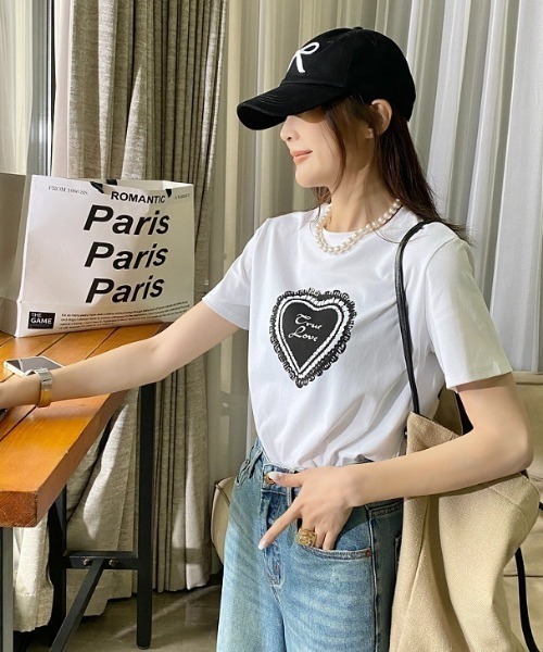 DIAVEL（ディアベル）の「レースハートロゴプリントTシャツ（Tシャツ/カットソー・レディース・ブラック/グレー/ホワイト・M）」の4枚目の写真