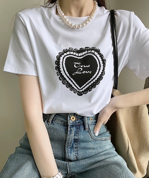 DIAVEL（ディアベル）の「レースハートロゴプリントTシャツ（Tシャツ/カットソー・レディース・ブラック/グレー/ホワイト・M）」の13枚目の写真