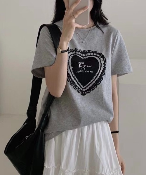 DIAVEL（ディアベル）の「レースハートロゴプリントTシャツ（Tシャツ/カットソー・レディース・ブラック/グレー/ホワイト・M）」の11枚目の写真