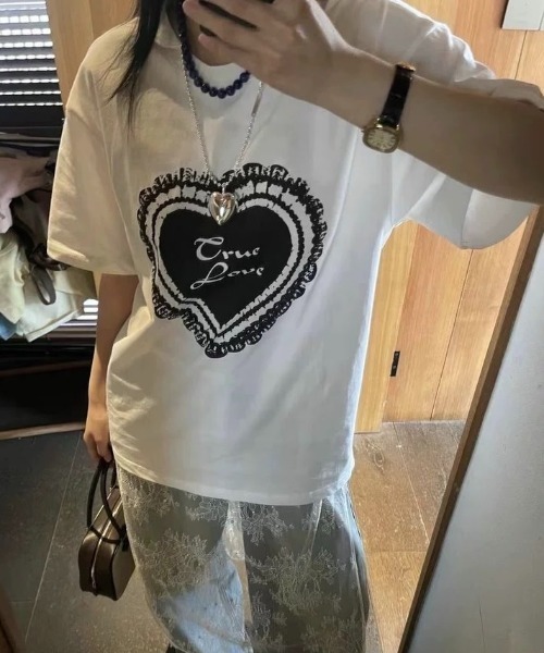 DIAVEL（ディアベル）の「レースハートロゴプリントTシャツ（Tシャツ/カットソー・レディース・ブラック/グレー/ホワイト・M）」の7枚目の写真