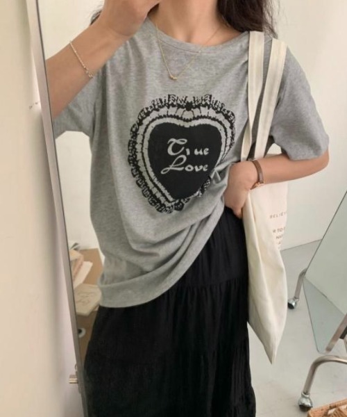 DIAVEL（ディアベル）の「レースハートロゴプリントTシャツ（Tシャツ/カットソー・レディース・ブラック/グレー/ホワイト・M）」の8枚目の写真