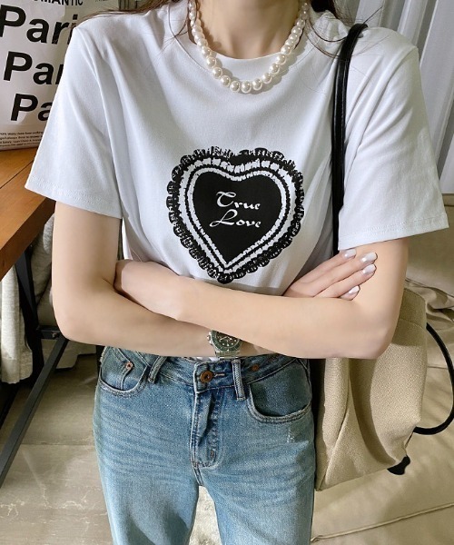 DIAVEL（ディアベル）の「レースハートロゴプリントTシャツ（Tシャツ/カットソー・レディース・ブラック/グレー/ホワイト・M）」の9枚目の写真