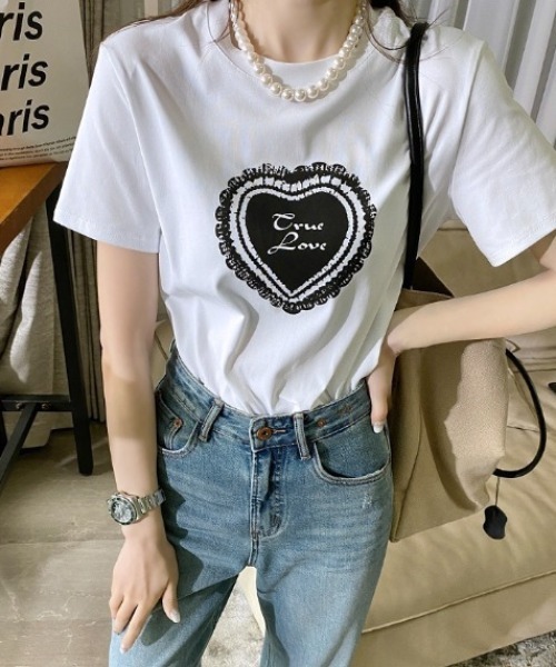 DIAVEL（ディアベル）の「レースハートロゴプリントTシャツ（Tシャツ/カットソー・レディース・ブラック/グレー/ホワイト・M）」の19枚目の写真