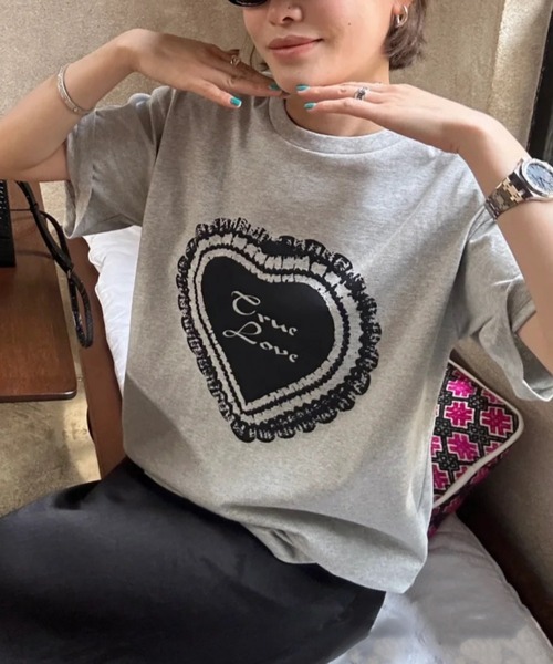 DIAVEL（ディアベル）の「レースハートロゴプリントTシャツ（Tシャツ/カットソー・レディース・ブラック/グレー/ホワイト・M）」の22枚目の写真
