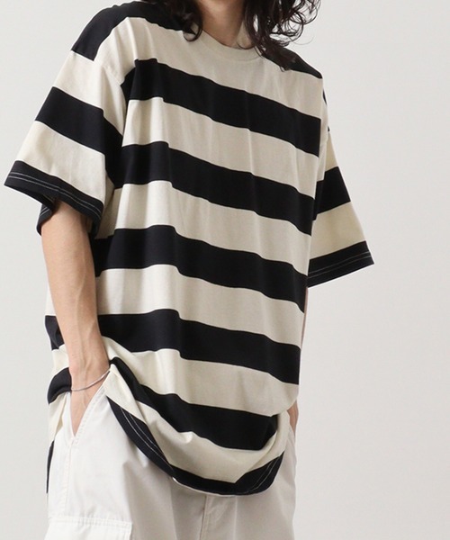 FUNALIVE（ファンアライブ）の「ボーダーTシャツ（Tシャツ/カットソー・メンズ・ブラック系/ベージュ系/グレー系その他/パープル系/グレー系/ベージュ系1/チャコール・M/XL/L）」の2枚目の写真