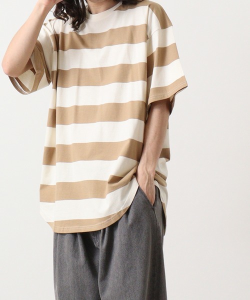 FUNALIVE（ファンアライブ）の「ボーダーTシャツ（Tシャツ/カットソー・メンズ・ブラック系/ベージュ系/グレー系その他/パープル系/グレー系/ベージュ系1/チャコール・M/XL/L）」の6枚目の写真