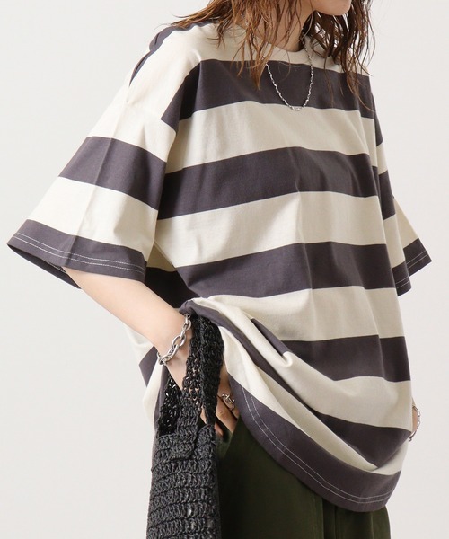 FUNALIVE（ファンアライブ）の「ボーダーTシャツ（Tシャツ/カットソー・メンズ・ブラック系/ベージュ系/グレー系その他/パープル系/グレー系/ベージュ系1/チャコール・M/XL/L）」の3枚目の写真