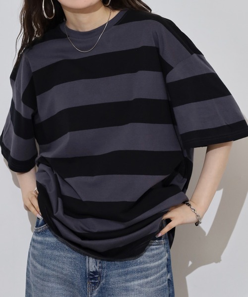 FUNALIVE（ファンアライブ）の「ボーダーTシャツ（Tシャツ/カットソー・メンズ・ブラック系/ベージュ系/グレー系その他/パープル系/グレー系/ベージュ系1/チャコール・M/XL/L）」の4枚目の写真