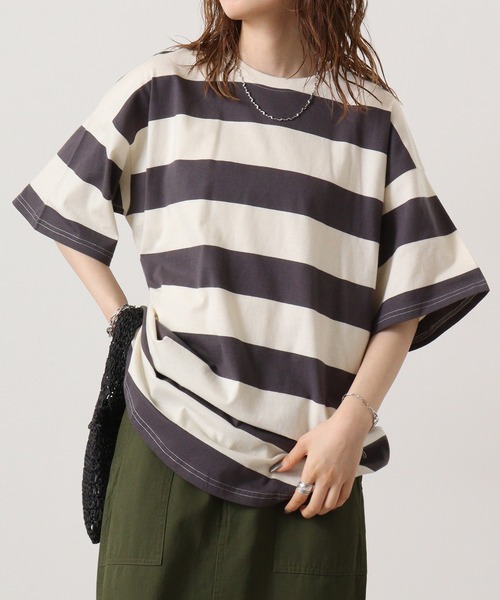 FUNALIVE（ファンアライブ）の「ボーダーTシャツ（Tシャツ/カットソー・メンズ・ブラック系/ベージュ系/グレー系その他/パープル系/グレー系/ベージュ系1/チャコール・M/XL/L）」の8枚目の写真