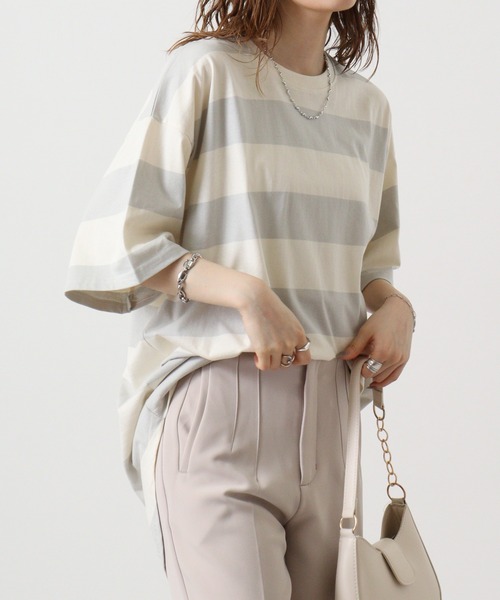 FUNALIVE（ファンアライブ）の「ボーダーTシャツ（Tシャツ/カットソー・メンズ・ブラック系/ベージュ系/グレー系その他/パープル系/グレー系/ベージュ系1/チャコール・M/XL/L）」の13枚目の写真