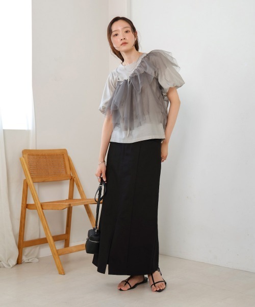 Bab（バブ）の「【2点セット】チュールビスチェ＋ボリュームスリーブブラウスセット（シャツ/ブラウス・レディース・アイボリー/グレー/ベージュ・M）」の11枚目の写真