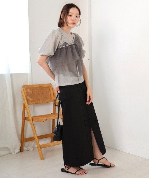 Bab（バブ）の「【2点セット】チュールビスチェ＋ボリュームスリーブブラウスセット（シャツ/ブラウス・レディース・アイボリー/グレー/ベージュ・M）」の19枚目の写真