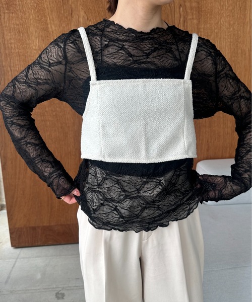 lawgy(ラウジー)の「nuance ruff sheer tops / ニュアンスルフシアートップス(Tシャツ/カットソー・レディース・アイボリー/ブラック・FREE)」の12枚目の写真