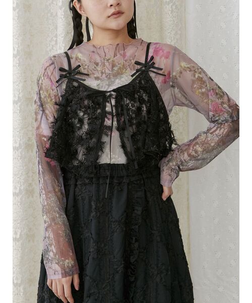 merry jenny（メリージェニー）の「flowerシアーメッシュtops（Tシャツ/カットソー・レディース・オフホワイト/ピンク/グリーン・FREE）」の3枚目の写真