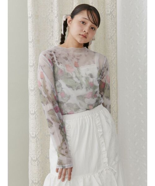 merryjenny flowerシアーメッシュtopsリボンブラウス2点セット メリージェニー merry jenny flowerシアーメッシュtops （ピンク