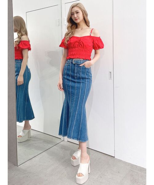 GYDA(ジェイダ)の「ハイウエストバックルベルトデザインマーメイドスカート(デニムスカート・レディース・ブルー/ライトブルー・MEDIUM/SMALL)」の15枚目の写真