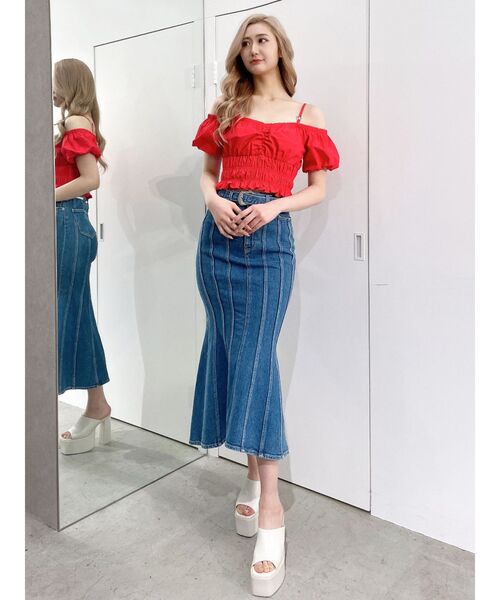 GYDA(ジェイダ)の「ハイウエストバックルベルトデザインマーメイドスカート(デニムスカート・レディース・ブルー/ライトブルー・MEDIUM/SMALL)」の16枚目の写真