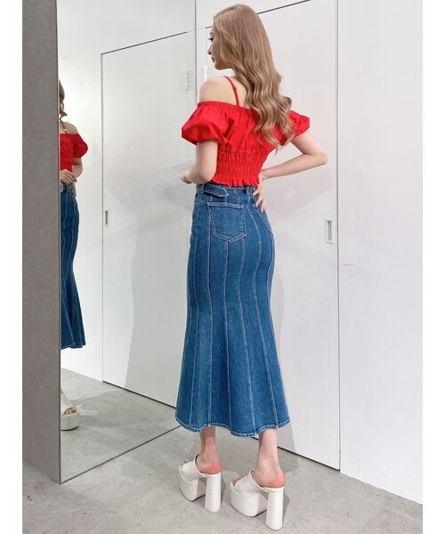 GYDA(ジェイダ)の「ハイウエストバックルベルトデザインマーメイドスカート(デニムスカート・レディース・ブルー/ライトブルー・MEDIUM/SMALL)」の17枚目の写真