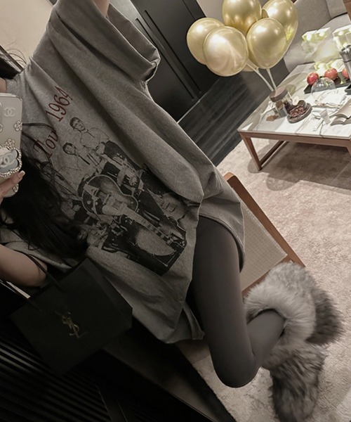 MAISON DE THERESE（メゾン ド テレーズ）の「オーバーサイズプリントTシャツ（Tシャツ/カットソー・レディース・グレー/ワイン・S/M/L/XL）」の9枚目の写真