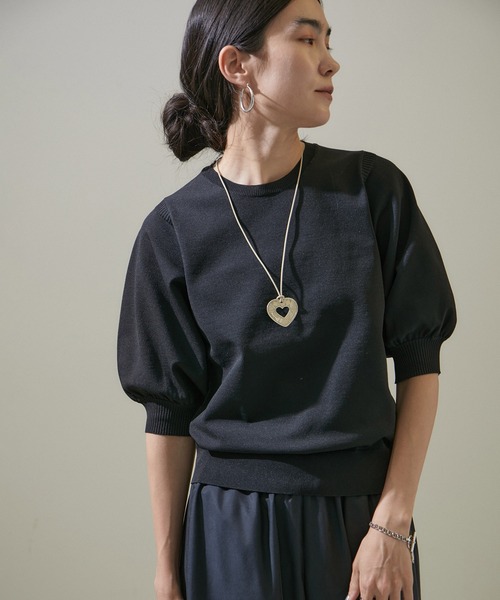 SALON adam et rope'(サロン アダム エ ロペ)の「ハーフスリーブニットプルオーバー【洗える】(ニット/セーター・レディース・ホワイト/ブラック/サックスブルー・FREE)」の3枚目の写真