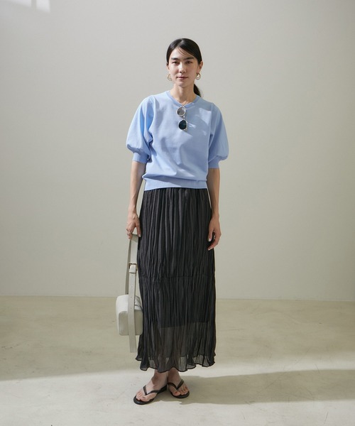 SALON adam et rope'(サロン アダム エ ロペ)の「ハーフスリーブニットプルオーバー【洗える】(ニット/セーター・レディース・ホワイト/ブラック/サックスブルー・FREE)」の11枚目の写真