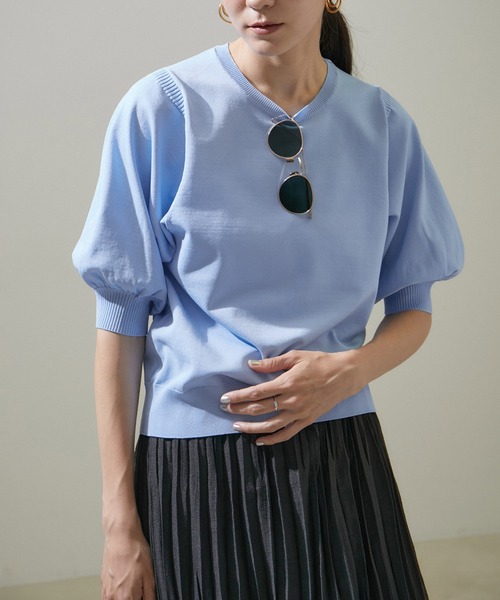 SALON adam et rope'(サロン アダム エ ロペ)の「ハーフスリーブニットプルオーバー【洗える】(ニット/セーター・レディース・ホワイト/ブラック/サックスブルー・FREE)」の12枚目の写真