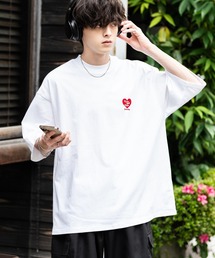 オーバーサイズハート/フラワーワンポイント刺繍半袖Tシャツ