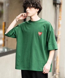 オーバーサイズハート/フラワーワンポイント刺繍半袖Tシャツ
