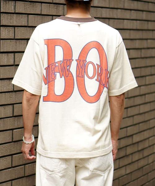 BROOKLYN OVERALL（ブルックリンオーバーオール）の「メランジリンガーＴシャツ（Tシャツ/カットソー・メンズ・ベージュ/グレー・LARGE/MEDIUM/SMALL）」の2枚目の写真